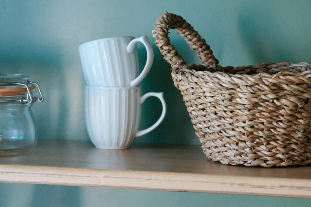 Three simple herbal tea options stored neatly on a shelf