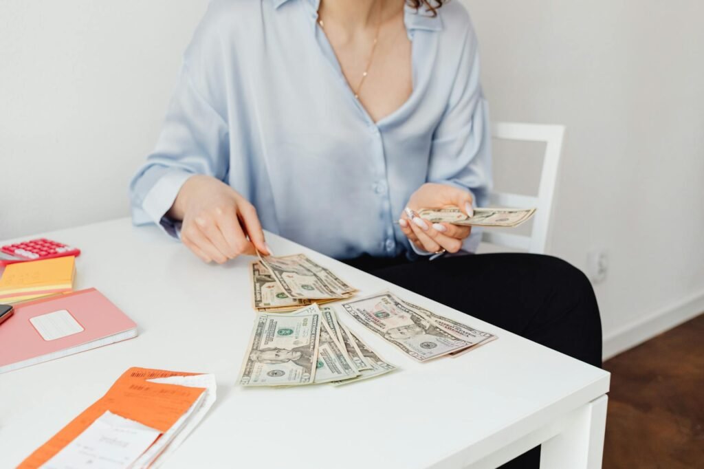 Supplements, receipts, and a calculator on a desk